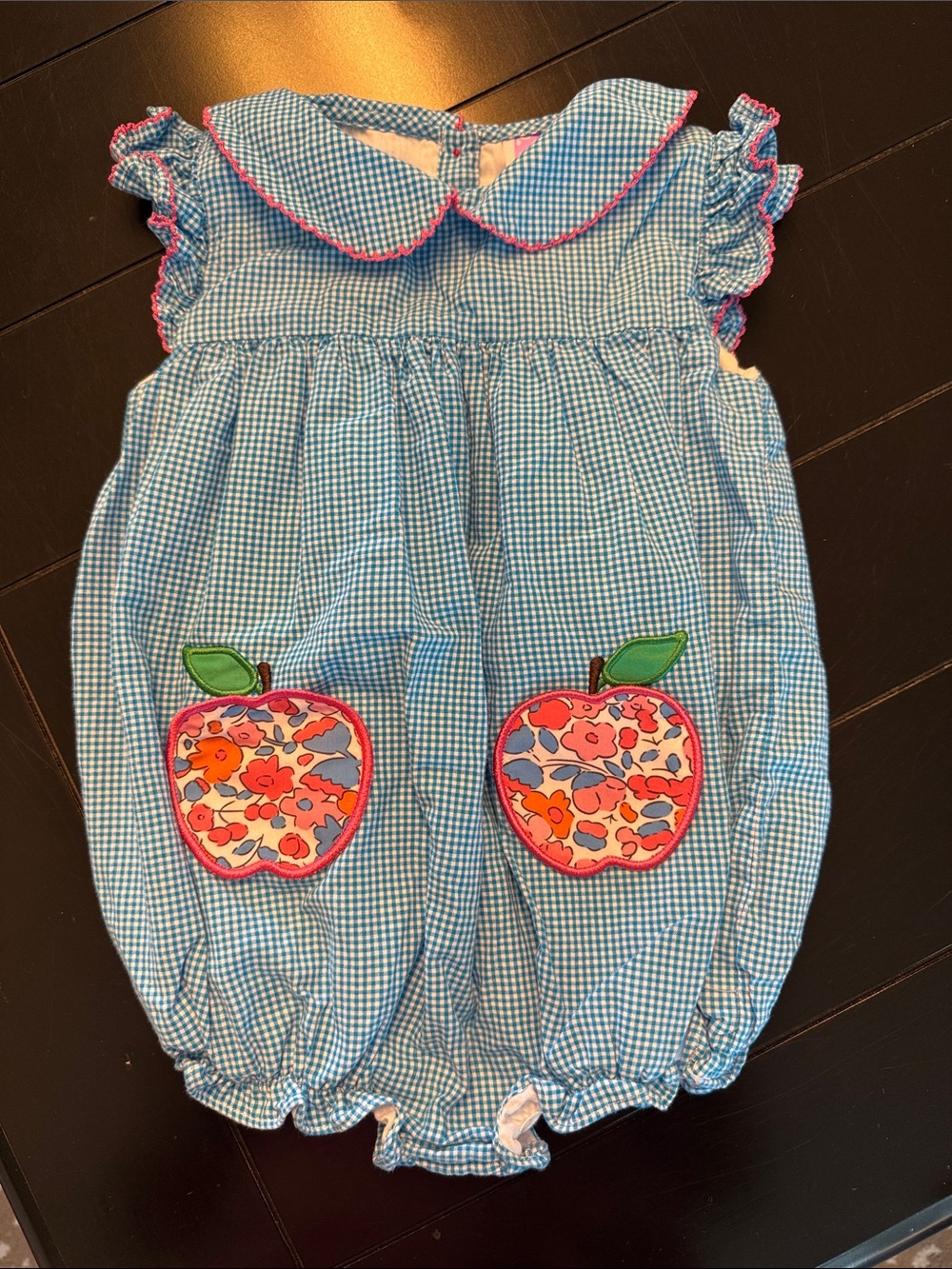 Blue Gingham Bubble with Floral Apple Appliqués